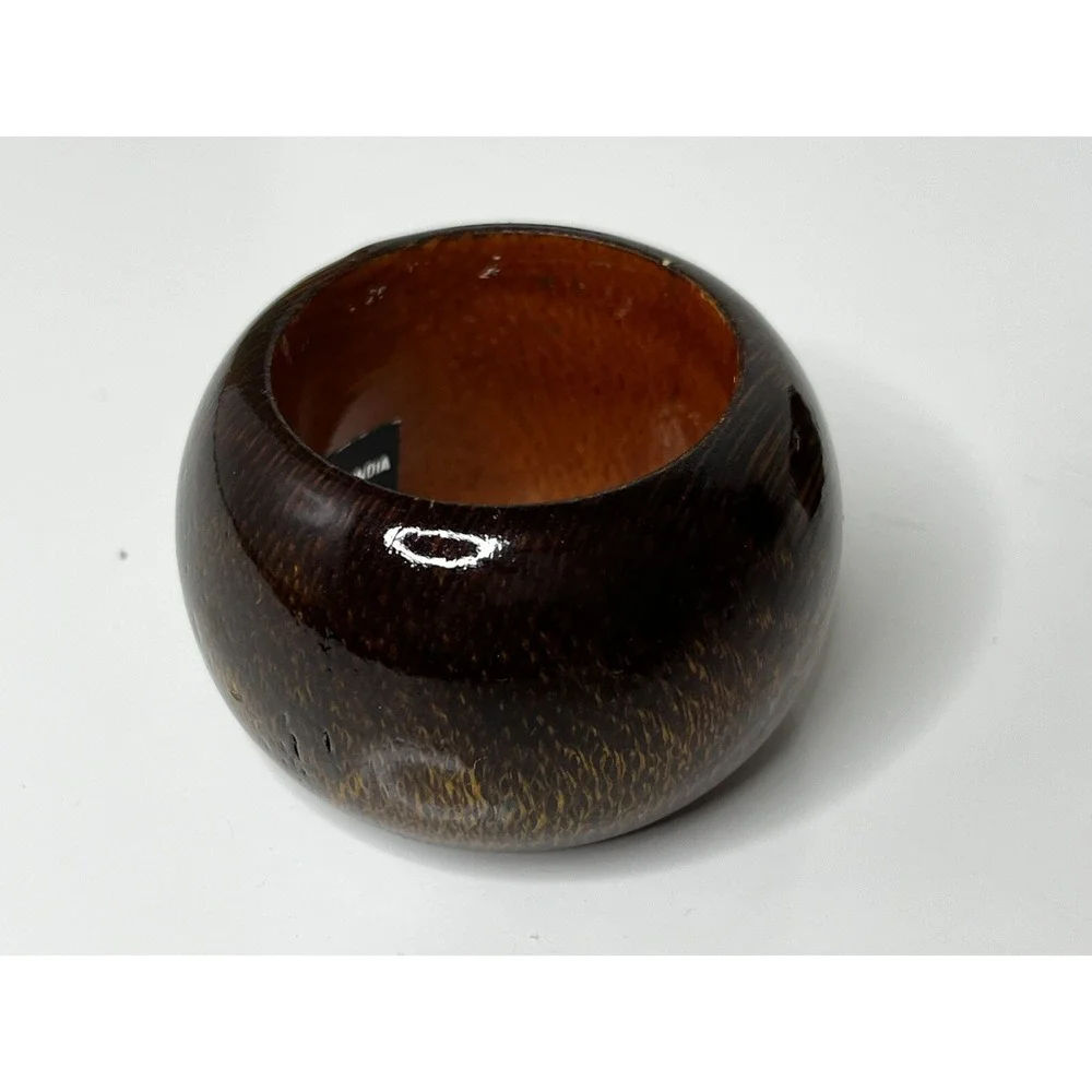 Wooden Glazed Wood Grain Brown Round Napkin Rings Set of 4 India